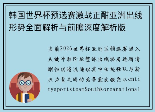 韩国世界杯预选赛激战正酣亚洲出线形势全面解析与前瞻深度解析版 韩国世界杯预选赛激战正酣亚洲出线形势全面解析与前瞻深度解析版